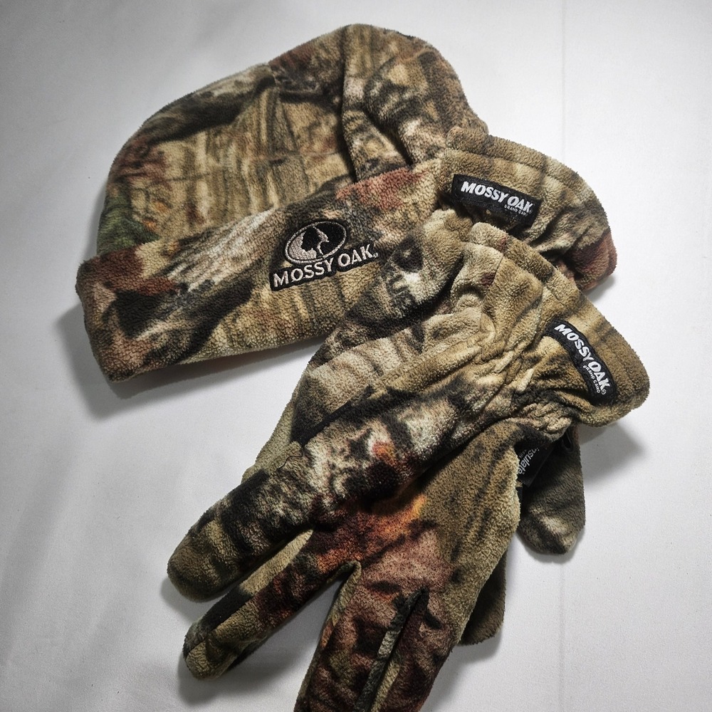 Mossy Oak Camo Reversible Blaze Orange Beanie and Thinsulate Gloves Set Mens OS